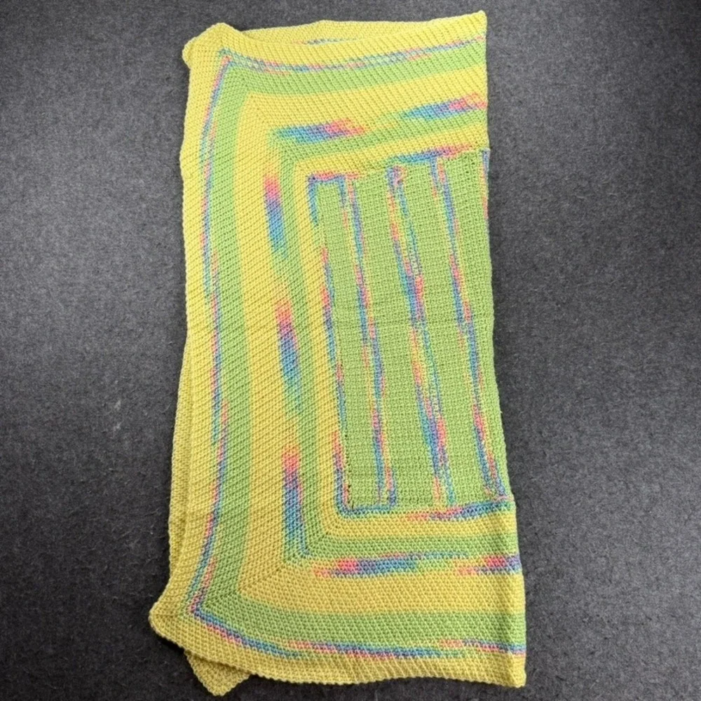 Handmade Crochet Baby Blanket Yellow Green Pastel Rainbow‎ Stripes 36x40